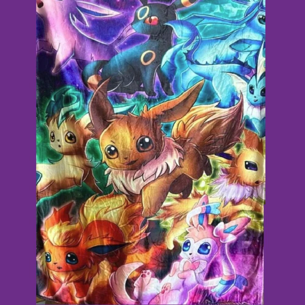 Pokemon Inspired Eevee Eeveelution Anime Fleece Throw Blanket 50x60 NEW
